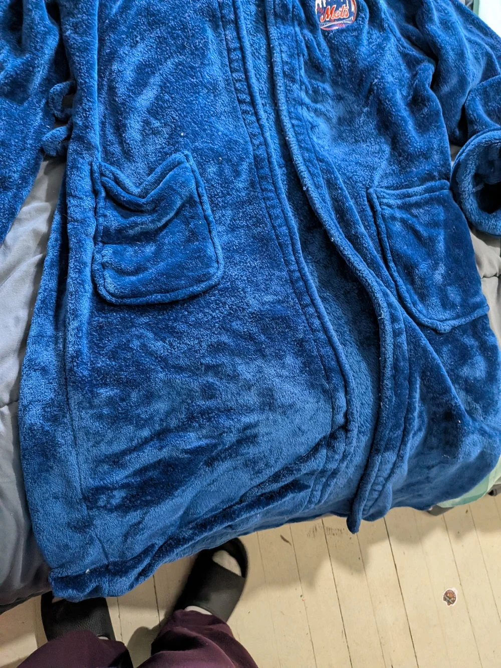 Adults Met  Plush Fleece Robe Jacket - Navy Blue